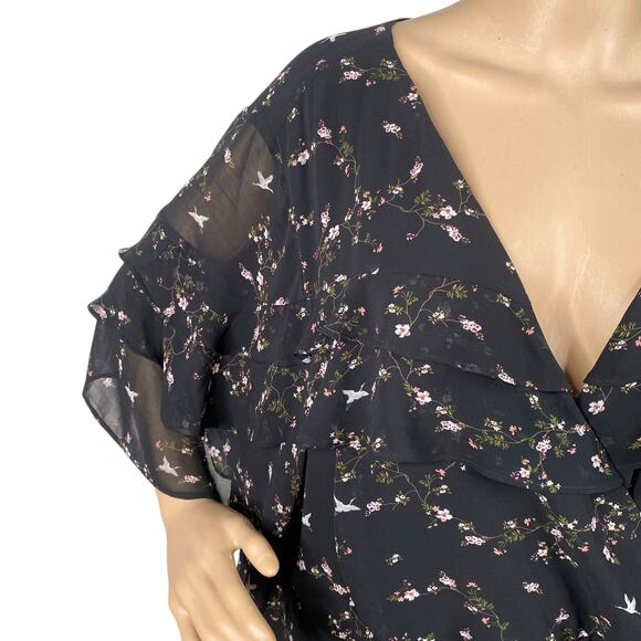 Torrid NWT Black Floral Bird Chiffon Ruffle Faux Wrap Dress SZ 4X - Picture 6 of 15